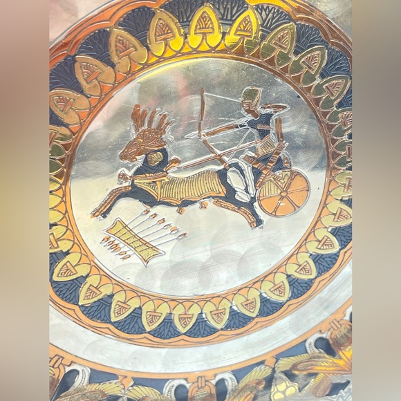 Vintage Egyptian Etched Pharoah Copper Plate Metal Wall Hanging Made in Egypt - Picture 3 of 5